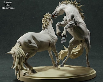 Camargue Horse Stags Fight - UNPAINTED - Animal Den Miniatures