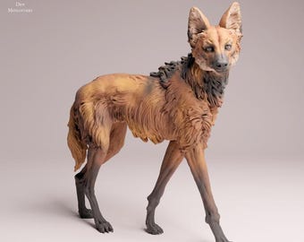 Maned Wolf Standing - UNPAINTED 3D Resin Print - Animal Den Miniatures