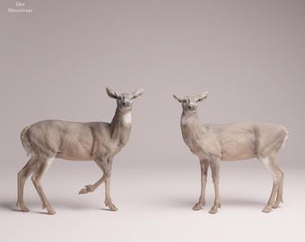 White-tailed Deer does - UNPAINTED 3D resin print/figure - Animal Den Miniatures
