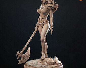 Paivi the Red, Female Human Barbarian - UNPAINTED - SolGood Creations