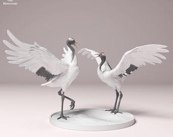Red-Crowned Cranes Dance - UNPAINTED - Animal Den Miniatures