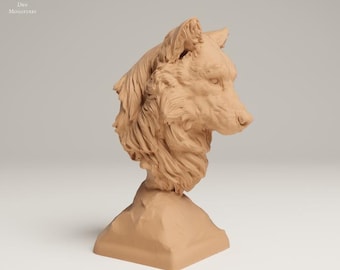 灰色オオカミの胸像 - 3D樹脂フィギュア - Animal Den Miniatures