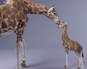 Rothschild's Giraffe Female and Calf - UNPAINTED - Animal Den Miniatures