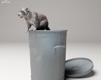 Common Raccoon in Trash - UNPAINTED - Animal Den Miniatures