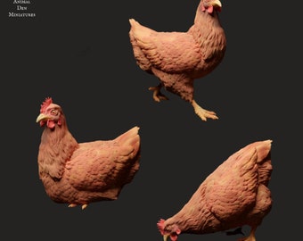 Chickens - UNPAINTED - Animal Den Miniatures