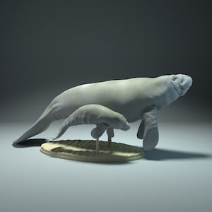 Manatee and calf - UNPAINTED 3D Resin Figure - Animal Den Miniatures