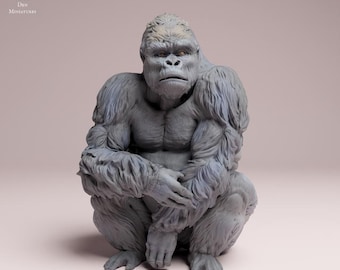 Eastern Lowland Gorilla sitting - Silverback - UNPAINTED 3D Resin Figure - Animal Den Miniatures