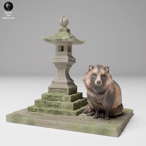 Tanuki Next To Japanese Lantern - UNPAINTED - Animal Den Miniatures