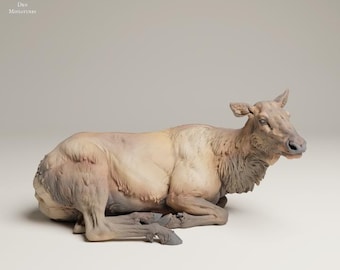 Rocky Mountain Elk Cow Lying - UNPAINTED 3D resin print/figure - Animal Den Miniatures