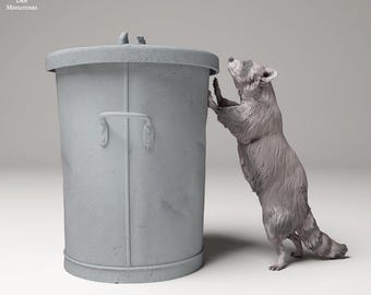 Common Raccoon Standing on Trash - UNPAINTED - Animal Den Miniatures