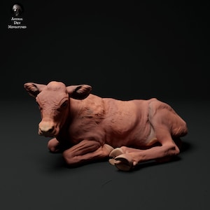 Red Devon Calf Lying - UNPAINTED - Animal Den Miniatures
