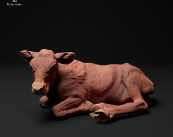Red Devon Calf Lying - UNPAINTED - Animal Den Miniatures