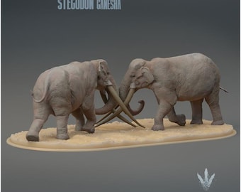 Stegodon ganesha : Fight  - UNPAINTED 3D Figurine- Miniature Museum
