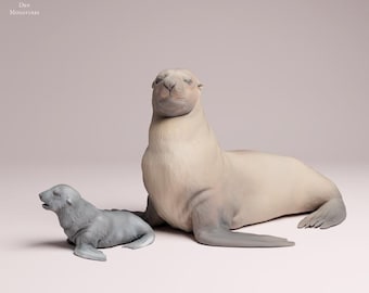 Cape Fur Seal female and pup- UNPAINTED 3D Resin Figure - Animal Den Miniatures