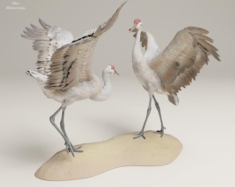 Greater Sandhill Cranes Dance - UNPAINTED - Animal Den Miniatures