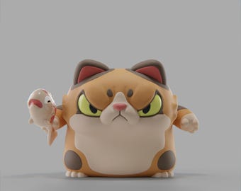 Nekomata - Figura de resina 3D SIN PINTAR - Grumpii Art Toy