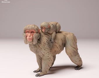 Japanese Macaque Female and Infant - UNPAINTED - Animal Den Miniatures