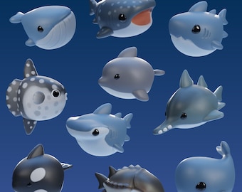 Ocean - ALL 10 - UNPAINTED - Grumpii Art Toy