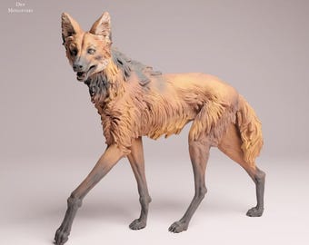 Maned Wolf Curious - UNPAINTED 3D Resin Print - Animal Den Miniatures