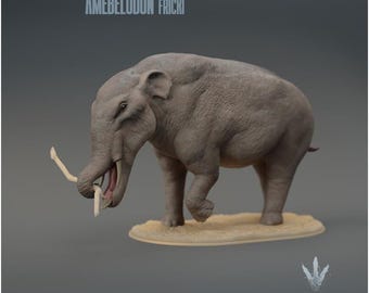 Amebelodon fricki : Feeding - UNPAINTED 3D Resin Figure - Miniature Museum