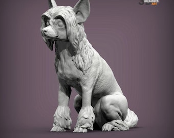 Chinese Crested sitting - UNPAINTED 3D figure - Alexander3dart