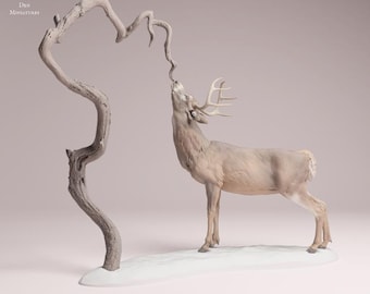 White-tailed Deer buck feeding - UNPAINTED 3D Resin Figure - Animal Den Miniatures
