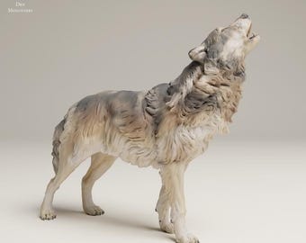 Grey Wolf Howl - UNPAINTED 3D resin print/figure - Animal Den Miniatures