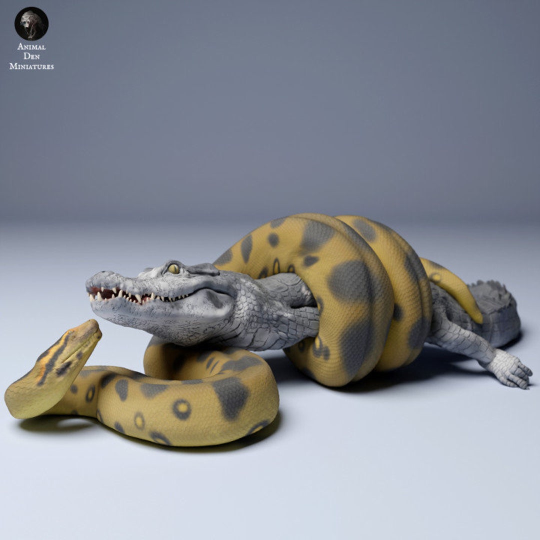 Groene anaconda versus zwarte kaaiman - ONGEVERFD - Animal Den Miniatures -  Etsy België, image size:1080x1080