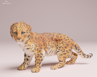 Amur Leopard Cub - UNPAINTED 3D Resin Figure  - Animal Den Miniatures