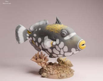 Clown Triggerfish - UNPAINTED 3D Resin Figure - Animal Den Miniatures