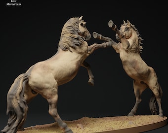 Konik Stallions Fight - UNPAINTED - Animal Den Miniatures