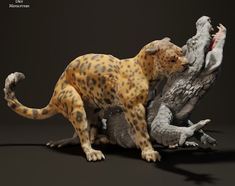 Jaguar Hunting Black Caiman - UNPAINTED - Animal Den Miniatures