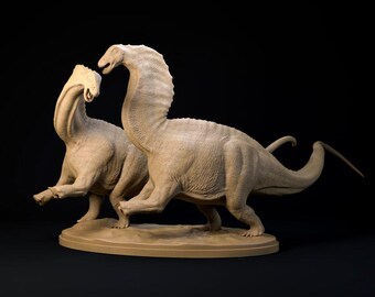 Amargasaurus Fight - UNPAINTED - Dino and Dog Miniatures