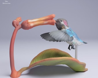 Bee Hummingbird and Flower - UNPAINTED 3D Resin Figure - Animal Den Miniatures