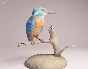 Martín pescador común - Figura de resina 3D sin pintar - Miniaturas para guaridas de animales