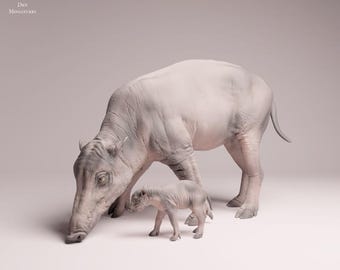 North Sulawesi Babirusa female and piglet - UNPAINTED 3D Resin Print- Animal Den Miniatures