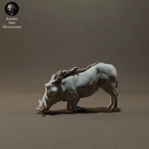 Warthog kneeling - UNPAINTED 3D Resin Figure - Animal Den Miniatures