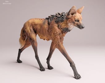 Maned Wolf Walking - UNPAINTED 3D Resin Print - Animal Den Miniatures