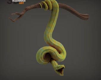 Green Tree Python- UNPAINTED 3D Resin Figure - Alexander3dart