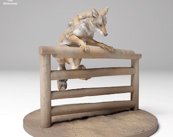 Coyote Jumping Fence - UNPAINTED - Animal Den Miniatures
