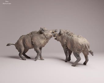 Wild Boars Fight - UNPAINTED 3D Resin Figure - Animal Den Miniatures