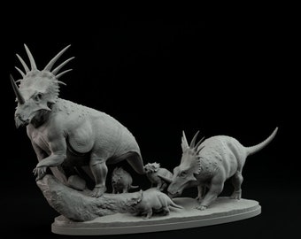 Styracosaurus family - UNPAINTED - Dino and Dog Miniatures