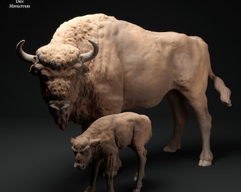 European Bison Cow and Calf- UNPAINTED - Animal Den Miniatures