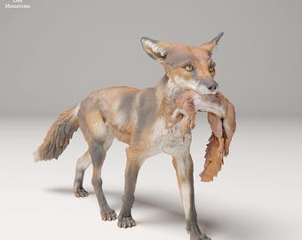 Red Fox holding a Squirrel- UNPAINTED - Animal Den Miniatures