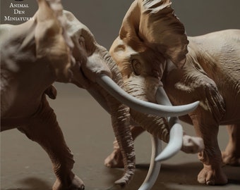 African Bush Elephant Bulls Fight - UNPAINTED - Animal Den Miniatures