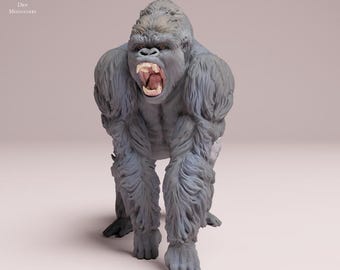 Eastern Lowland Gorilla Aggressive- Silverback - UNPAINTED 3D Resin Figure - Animal Den Miniatures