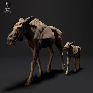 Moose Female and Calf- UNPAINTED - Animal Den Miniatures