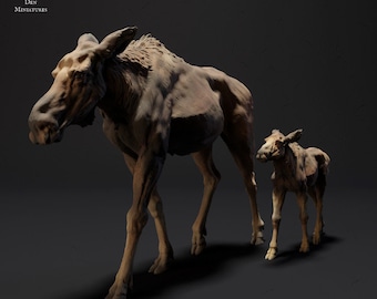 Moose Female and Calf- UNPAINTED - Animal Den Miniatures