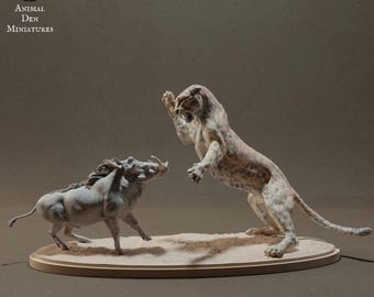 Leopard Hunting Warthog - UNPAINTED - Animal Den Miniatures