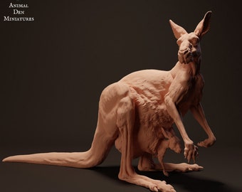 Red Kangaroo Mama and Joey - UNPAINTED -  Animal Den Miniatures